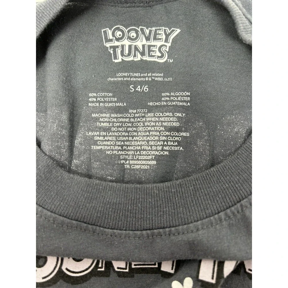 Looney Tunes Characters  Girls Gray  Graphic‎ Short Sleeve Tee Size S (4/6)